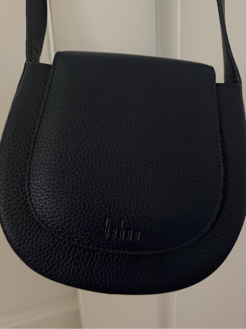 Behno Navy Pebbled Leather Crossbody Saddle Bag